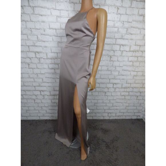 $248 Lovers + Friends Dark Grey Draped Back Sheyla Satin Gown Small NEW - Picture 10 of 16